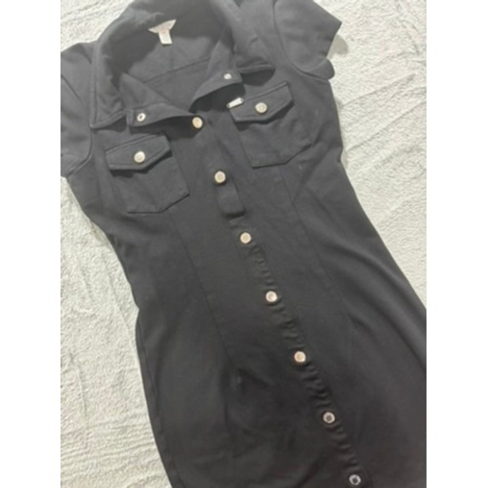 Guess Black Shirt Dress Womens S Button Front Stretch Collared Mini Dress - Picture 2 of 14